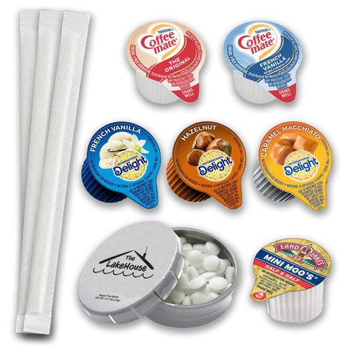 Liquid Coffee Creamer Singles 60 Pack - Mini Moos Half N Half - International Delight - Coffee Mate Creamer Singles - French Vanilla Caramel Macchiato Hazelnut with The LakeHouse Mints and 25 Stirrers