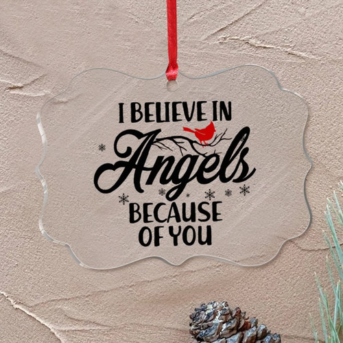 I Believe in Angels Because of You Xmas Ornament I Am Always with You Round Christmas Tree Ornament Keepsake Red Cardinal Memorial Gifts Acrylic Christmas Bauble for Holiday Decoration