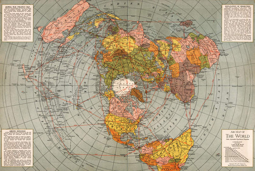 Riley Creative Solutions 1943 Flat Earth World Map | Polar Azimuthal Equidistant Projection Map | Large Wall Art Poster Print (3 Sizes) (16"x24")