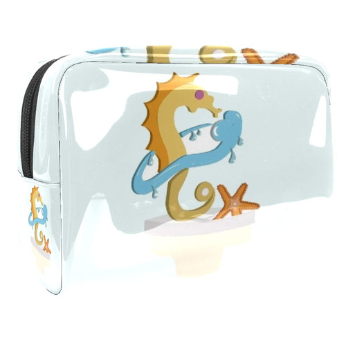 Portable Makeup Bag with Zipper Travel Toiletry Bag for Women Handy Storage Cosmetic Pouch Hippocampus Dancing