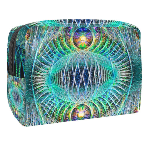 Portable Makeup Bag with Zipper Travel Toiletry Bag for Women Handy Storage Cosmetic Pouch Fractal Art