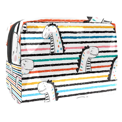 Portable Makeup Bag with Zipper Travel Toiletry Bag for Women Handy Storage Cosmetic Pouch Cartoon Cute Dinosaurs