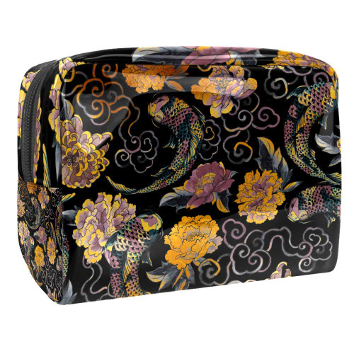 Portable Makeup Bag with Zipper Travel Toiletry Bag for Women Handy Storage Cosmetic Pouch Asian Flowers and Koi Portable Makeup Bag with Zipper Travel Toiletry Bag for Women Handy Storage Cosmetic Pouch Asian Flowers and Koi