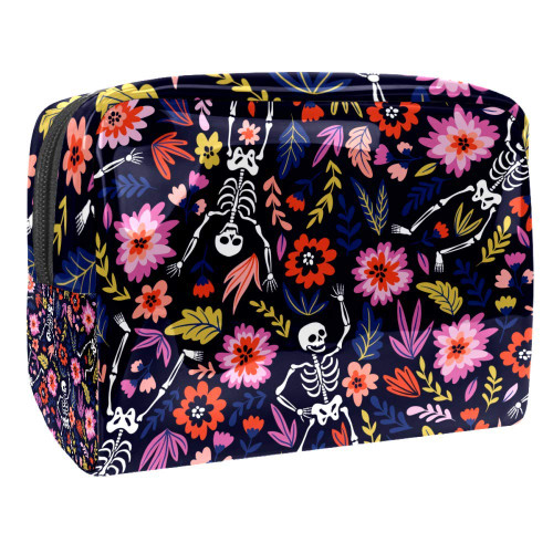 Portable Makeup Bag with Zipper Travel Toiletry Bag for Women Handy Storage Cosmetic Pouch Dancing Skeletons