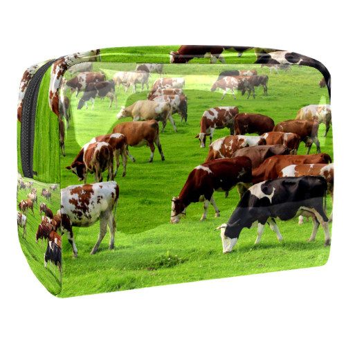 Portable Makeup Bag with Zipper Travel Toiletry Bag for Women Handy Storage Cosmetic Pouch Cows Grazing