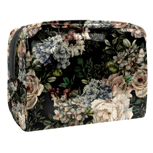 Portable Makeup Bag with Zipper Travel Toiletry Bag for Women Handy Storage Cosmetic Pouch Botanical Art