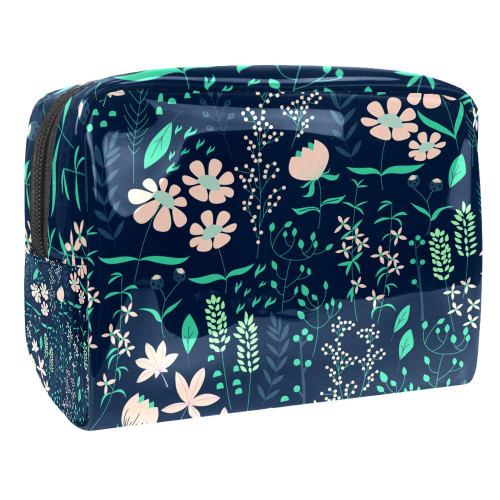 Portable Makeup Bag with Zipper Travel Toiletry Bag for Women Handy Storage Cosmetic Pouch Floral Elements Portable Makeup Bag with Zipper Travel Toiletry Bag for Women Handy Storage Cosmetic Pouch Floral Elements
