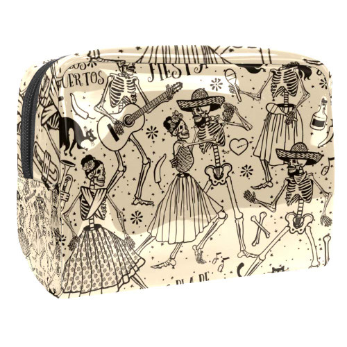 Portable Makeup Bag with Zipper Travel Toiletry Bag for Women Handy Storage Cosmetic Pouch Skeletons