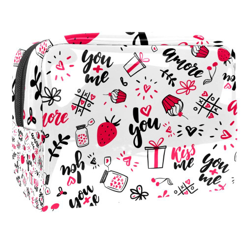 Portable Makeup Bag with Zipper Travel Toiletry Bag for Women Handy Storage Cosmetic Pouch Heart Kiss Elements Portable Makeup Bag with Zipper Travel Toiletry Bag for Women Handy Storage Cosmetic Pouch Heart Kiss Elements