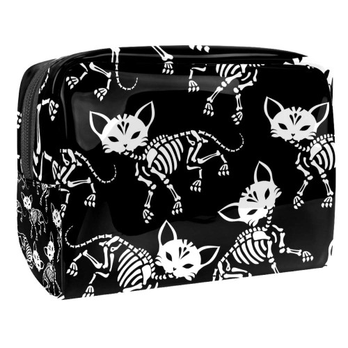 Portable Makeup Bag with Zipper Travel Toiletry Bag for Women Handy Storage Cosmetic Pouch Cute Skeletons of Cats