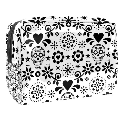 Portable Makeup Bag with Zipper Travel Toiletry Bag for Women Handy Storage Cosmetic Pouch Black and White Calavera Portable Makeup Bag with Zipper Travel Toiletry Bag for Women Handy Storage Cosmetic Pouch Black and White Calavera