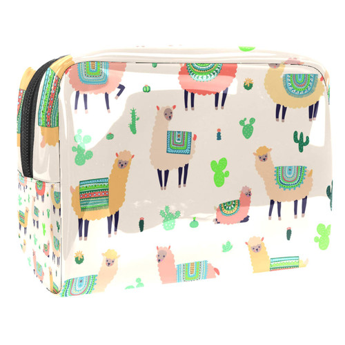 Portable Makeup Bag with Zipper Travel Toiletry Bag for Women Handy Storage Cosmetic Pouch Llama Alpaca Cactus