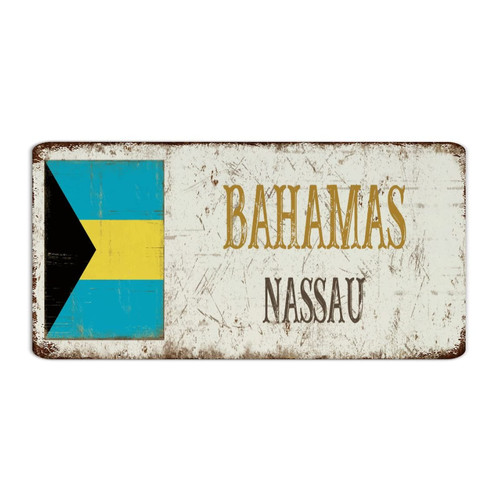 Bahamas-Nassau Flag City Street Metal Plaque Personalized Yard Room Indoor Man Cave Decor Metal Tin Sign National Country Souvenir Road Tin Signs for Bedroom 6x12 Inch