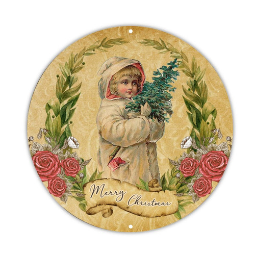Welcome Sign Merry Christmas Round Tin Metal Sign Mistletoe Vintage Cute Santa Girl Sign Christmas Joy Art Wall Plaque For Yard Men Cave Garage Home Garage 9x9in