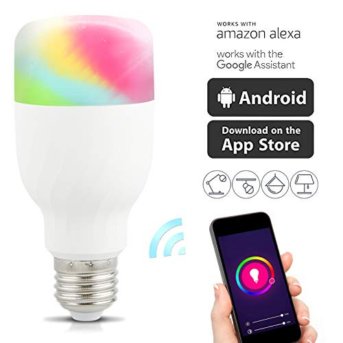 WiFi Smart LED Light Bulb Compatible with Alexa/Google, E26/E27 RGB Light Bulb with Multicolor No Hub Required Smartphone APP Controlled for Home Decor Party
