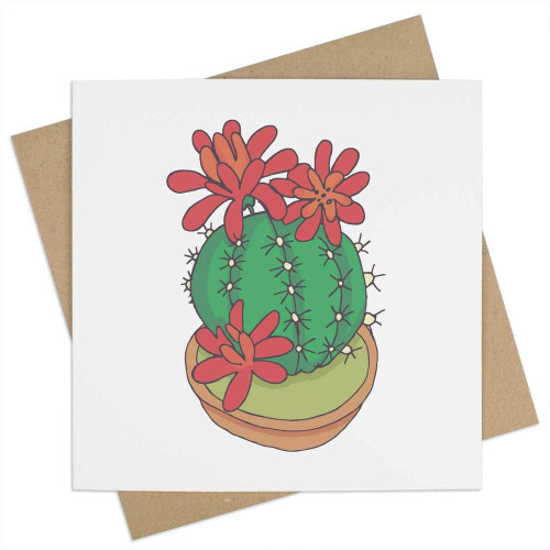 Azeeda 'flowering cactus plant in the pot' Blank Greeting Card (GC00053823)