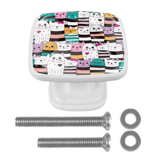 Drawer Pulls Handles Cabinet Knobs Cute Cats Ranking Pattern Stripes Drawer Dresser Cupboard Wardrobe Pulls Handles 4pcs