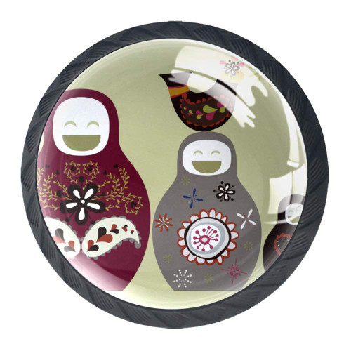 Cute Russian Dolls Pack of 4 Drawer Knob Pull Handle Cabinet Knobs Crystal Glass Cupboard Knobs with Screws