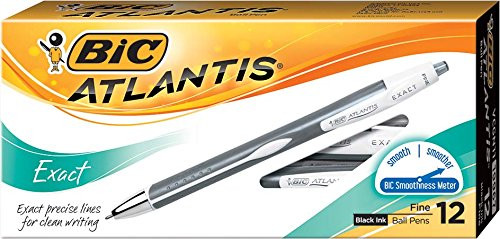 BIC Atlantis Exact Retractable Ball Pen, Fine Point (0.7 mm), Black, 12-Count