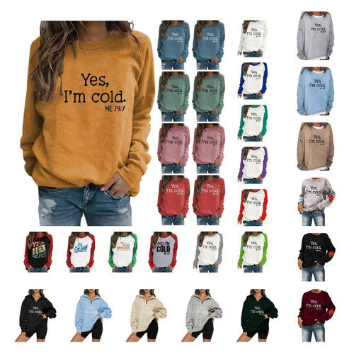 TUNUSKAT Sweatshirt For Women Long Sleeve Shirt Yes I'M Cold Me 24:7 Funny Vintage 80s Graphic Tees Crewneck Pullovers Hip Hop Top