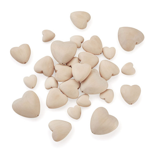 60pcs/Set Cherry Wood Beads Natural Wooden Beads Unfinished Heart Wood Beads with Hole for DIY Jewelry Crafts Making Hole: 2mm (20/30/40mm)