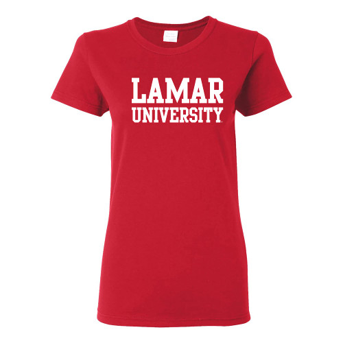 LS01 - Lamar University Cardinals Basic Block Womens T Shirt - Small - Red
