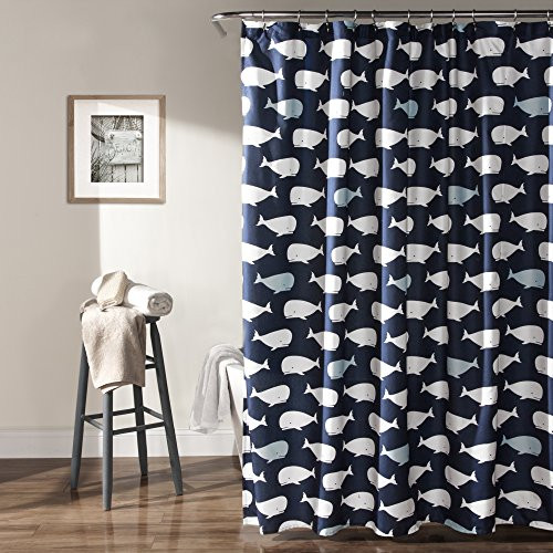 Lush Decor Whale Shower Curtain, 72" x 72", Navy