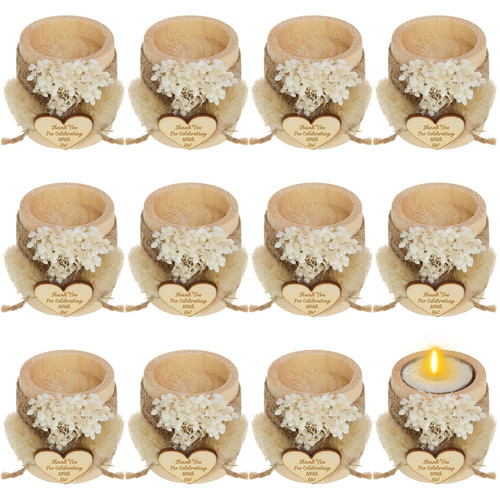 12 Pcs Wood Tealight Candle Holder Votive Cylinder Candle Holder Candlestick Wooden Rustic Wedding Favors for Guests Thank You Gift Stand for Baby Shower Table Centerpieces, Without Candles