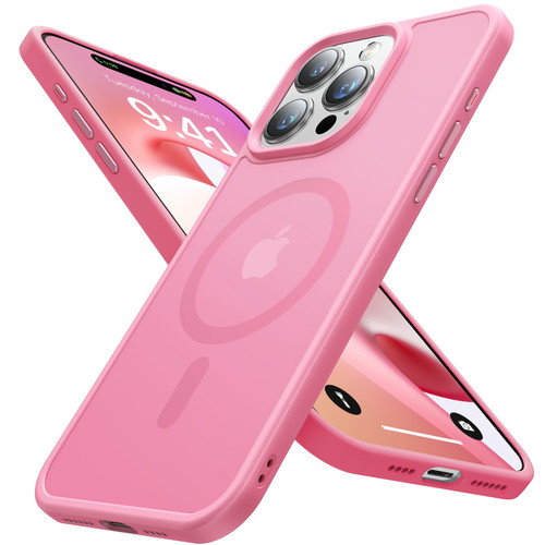 Aulofe Strong Magnetic for iPhone 15 Pro Case, [Compatible with MagSafe] [Military-Grade Drop Tested] Shockproof Protective Slim Translucent Matte Case for iPhone 15 Pro Phone Case, Pink