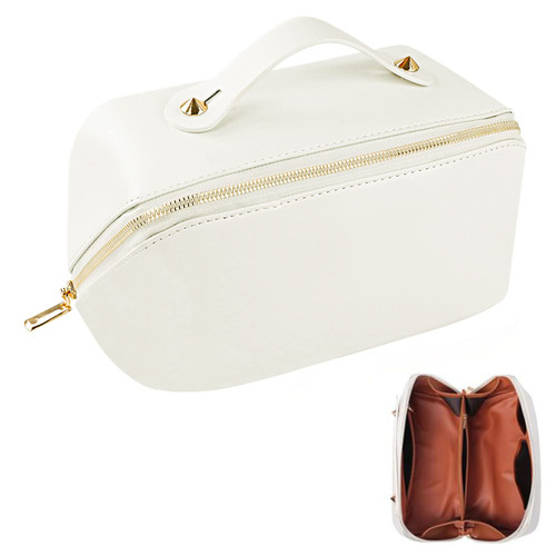 Tufusiur Makeup Bag Organizer, Large Capacity Cosmetic Bag, Portable PU Leather Travel Toiletry Make Up Bags for Women with Dividers and Handle for Christmas Birthday Gifts, White Tufusiur Makeup Bag Organizer, Large Capacity Cosmetic Bag, Portable PU Leather Travel Toiletry Make Up Bags for Women with Dividers and Handle for Christmas Birthday Gifts, White