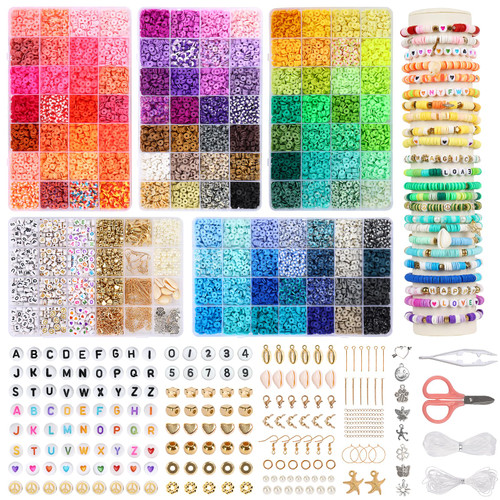 Quefe Clay Beads, 16800pcs, 112 Colors, Polymer Heishi Beads, Clay Bead Bracelet Kit, Charm Set Jewelry Making Quefe Clay Beads, 16800pcs, 112 Colors, Polymer Heishi Beads, Clay Bead Bracelet Kit, Charm Set Jewelry Making