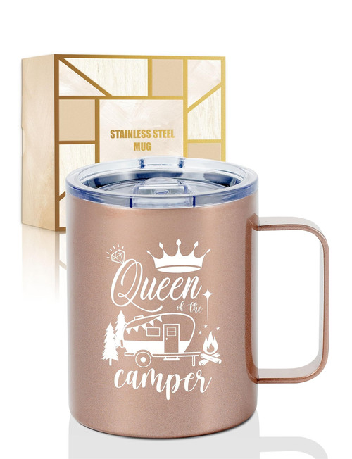 RV Camper Gifts Tumbler Coffee Mug, Gifts for Campers, RV Enthusiasts, RV Owners, Outdoors, Picnic, Camping, Stainless Steel Insulated 350ml/12oz - Queen of the Camper