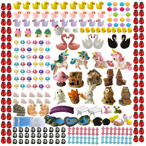 KITTYCALL 240 Pcs Fairy Garden Accessories, Fairy Garden Kit, Fairy Garden Supplies, Mini Figurines Resin Miniature Unicorn Animals House Micro Landscape DIY Ornaments Decorations