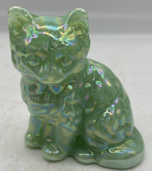 Fluffy Solid Glass Sitting Cat - Mosser USA (Jade Carnival)