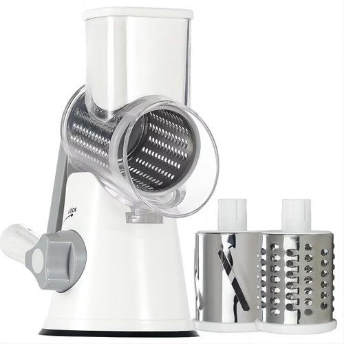 Rotary Cheese Grater Shredder Cheese Grater with Handle Kitchen Vegetable Slicer Nuts Grinder with 3 Interchangeable Blades White