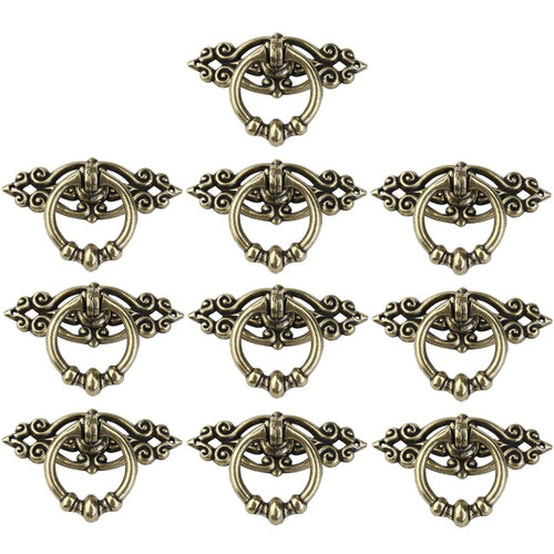 FRCOLOR 10pcs Vintage Cabinet Knobs Handles Pulls Cabinet Drawer Kitchen Bathroom Cupboard Ring Pull Handles Knobs for Home Office Furniture (Antique Brass)