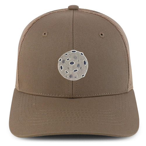 Trendy Apparel Shop Moon Embroidered Patch Structured 6 Panel Mesh Back Trucker Cap - Khaki