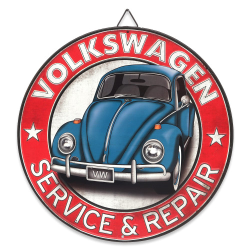 Open Road Brands Volkswagen Metal Sign - Volkswagen Service and Repair Round Sign for Man Cave, Garage or Shop