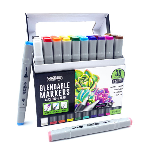 ArtSkills Artists Alcohol Markers Set, Blendable Dual Tip Markers Permanent Marker Set for Adult Coloring, Drawing, 30-Count