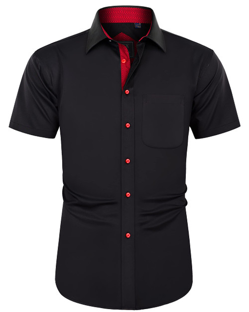 J.VER Men's Short Sleeve Dress Shirts with Pocket Casual Button Down Shirts Wrinkle-Free Business Shirt Black XL