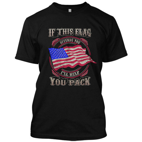 If This Flag Offends You I'll Help You Pack Political USA Deport T Shirt Tee (2XL) Black
