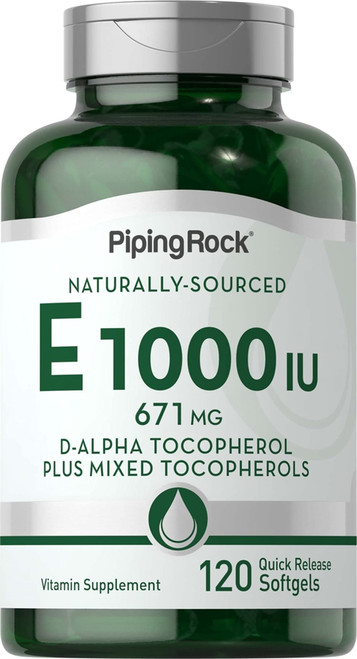 Piping Rock Vitamin E 1000 IU Softgels | 120 Count | with D-Alpha and Mixed Tocopherols | Gluten Free, Non-GMO Supplement