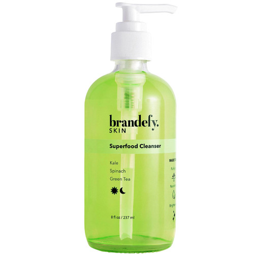 Brandefy Superfood Gentle, PH Balanced Gel Face Wash with Kale, Green Tea, Spinach, Vitamin C, E, K2, Antioxidants - Brightening, Vegan Face Wash for All Skin Types, 8 fl. oz.