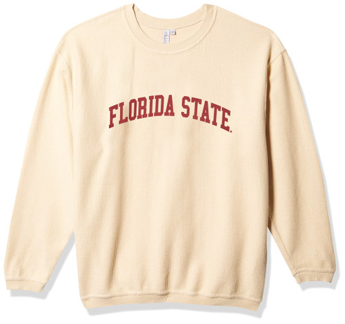 chicka-d NCAA Oklahoma Sooners Womens Corded Crew Pullover, Natural, Medium