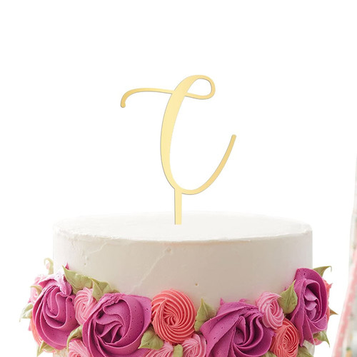 Vinisong Letter C Cake Topper Acrylic Gold Initials Cake Topper Personalized Acrylic Cake Toppers Happy Birthday Wedding Anniversary Cake Decoration Party Supplies