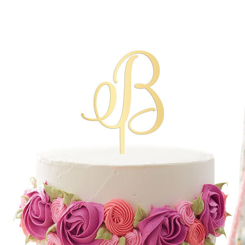 Vinisong Letter B Cake Topper Acrylic Gold Initials Cake Topper Personalized Acrylic Cake Toppers Happy Birthday Wedding Anniversary Cake Decoration Party Supplies