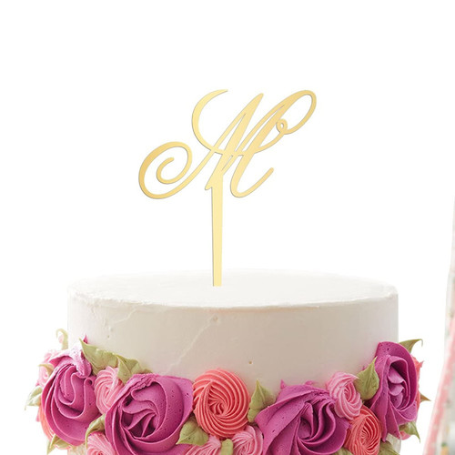 Vinisong Rustic Wedding Cake Topper Initial Cake Topper Letter M Cake Topper Monogram Cake Topper Gold Acrylic Cake Toppers for Wedding Anniversary Birthday Party Decor Supplies