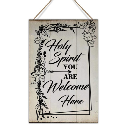 Swavecat Rustic Wood Wall Plaque Holy Spirit You are Welcome Here Wood Wall Art Sign Vintage Farmhouse Wall Hanging Sign Art Decor Plaque with Quotes for Home 8x12in Housewarming Gift to Friend