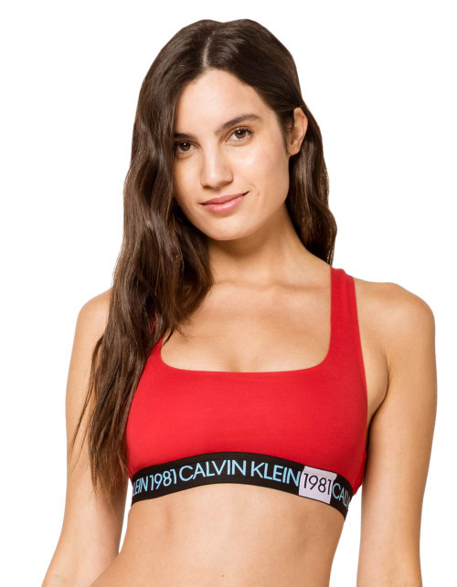 Calvin Klein Women's 1981 Bold Cotton Unlined Bralette, Red, X-Small