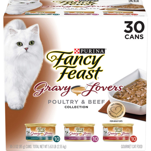 Purina Fancy Feast Gravy Lovers Poultry and Beef Gourmet Wet Cat Food Variety Pack - (30) 3 oz. Cans
